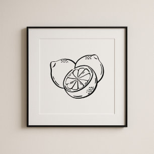 Poster Art de citron à l'encre noire dessiné de manière f