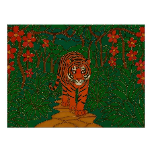Poster Art de cloisonné Tigre sur le chemin de la jungle (Devant)