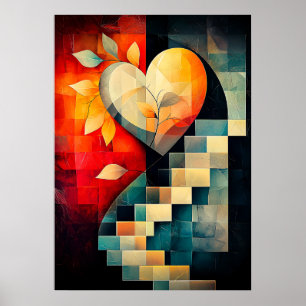 Poster Art de cœur abstrait - Conception d'amour géométri