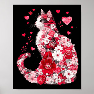 Poster Art de cœur de chat floral design romantique pour 