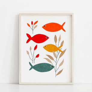 Poster Art de collage de poissons audacieux et moderne