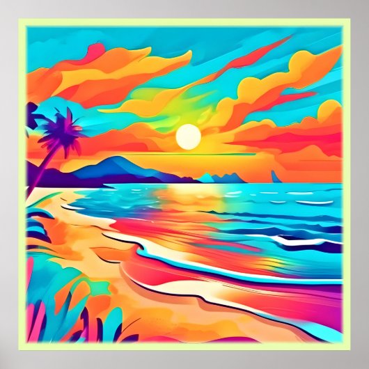 Poster Art de coucher de soleil vibrant sur la plage (Devant)