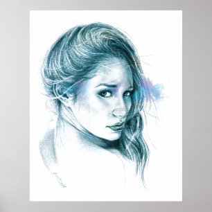 Poster Art de crayon de portrait de fille dans la copie