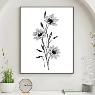 Poster Art de croquis floral minimaliste