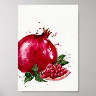 Poster Art de cuisine de grenade d'aquarelle