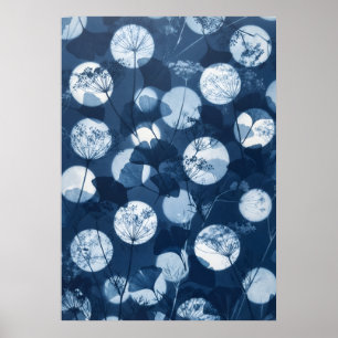 Poster Art de cyanotype indigo ginkgo fleur sauvage clair