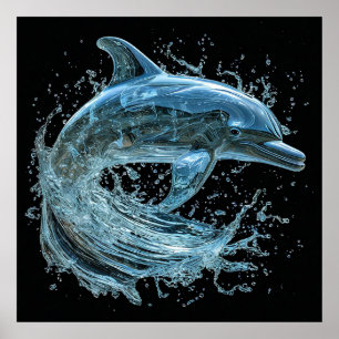 Poster art de dauphin sautant dans l'eau
