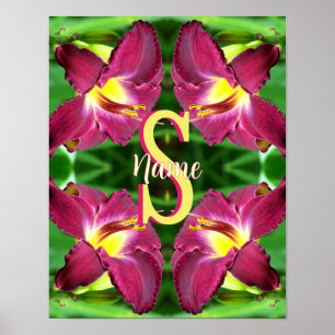 Poster Art de Daylily personnalisé avec monogramme initia