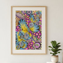 Art de doodle vibrant coloré boho floral à plumes