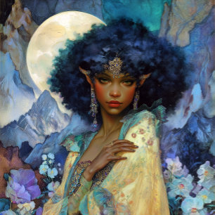 Poster Art de fantasy noir Reine elfe noire Déesse