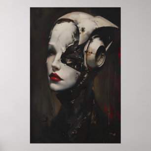 Poster Art de femme cyberpunk, surréalisme sombre de scie