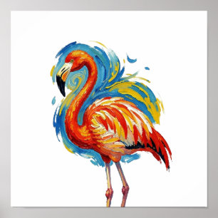 Poster Art de flamant rose abstrait aux coups de pinceau