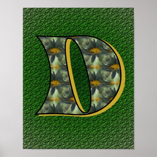 Poster Art de fleur de marguerite initiale D de monogramm (Devant)