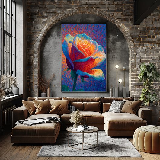 Poster Art de fleur de pointillisme de rose lumineuse