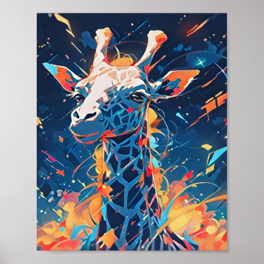 Poster Art de girafe abstrait coloré (Devant)