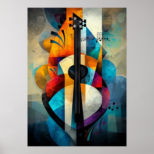 Poster Art de guitare abstrait - Conception musicale géom (Devant)