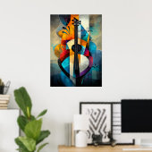 Poster Art de guitare abstrait - Conception musicale géom (Bureau à domicile)