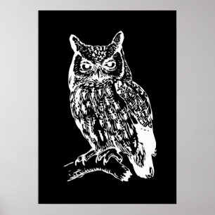 Poster Art de hibou noir et blanc