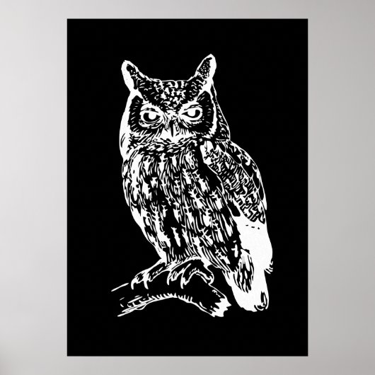 Poster Art de hibou noir et blanc (Devant)