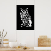 Poster Art de hibou noir et blanc (Cuisine)