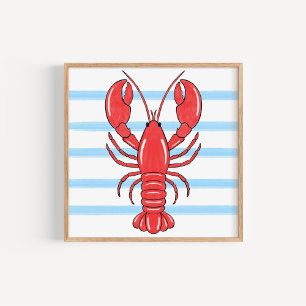 Poster Art de homard méditerranéen côtier peint à la main