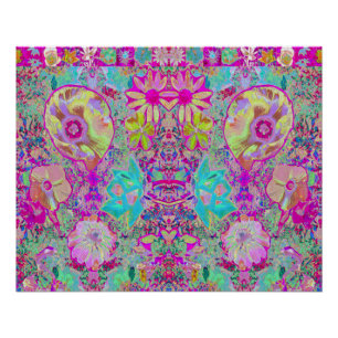 Poster Art de jardin abstrait magenta et aqua psychédéliq