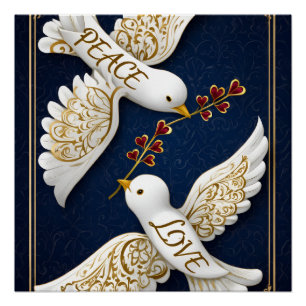 Poster Art de la colombe ornée Paix & Amour