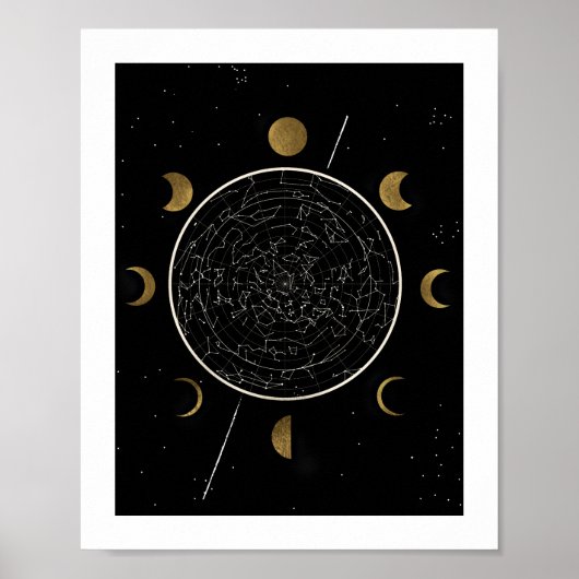 Poster Art de la constellation céleste Imprimer Or noir (Devant)