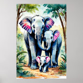 Poster Art de la famille des éléphants africains, Faune c (Devant)