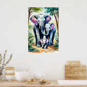 Poster Art de la famille des éléphants africains, Faune c (Cuisine)