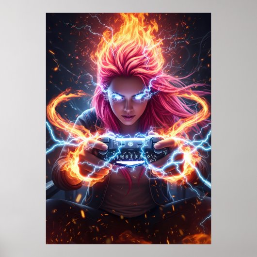 Poster Art de la fille gameuse mage élémentaire (Devant)