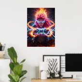 Poster Art de la fille gameuse mage élémentaire (Bureau à domicile)