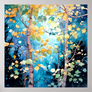 Poster Art de la forêt automnale au clair de lune