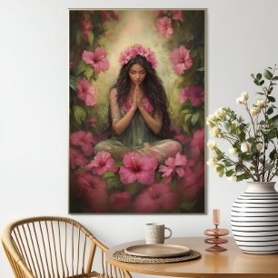 Poster Art de la forêt d'hibiscus rose de la déesse hawaï