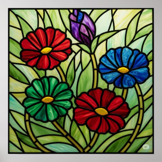 Poster Art de la mosaïque florale de verre (Devant)
