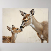 Poster Art de la nature à l'aquarelle Cerf et Faon (Devant)