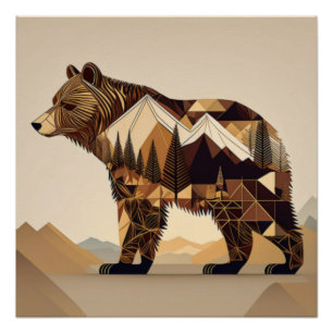 Poster Art de la nature de l'ours géométrique