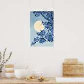 Poster Art de la Pleine lune Florale Bleue (Cuisine)