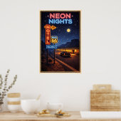 Poster Art de la route 66 néon rétro (Cuisine)