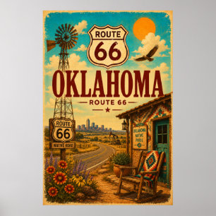 Poster Art de la route 66 vintage native d'Oklahoma