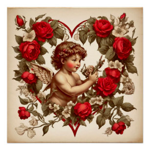 Poster art de la Saint-Valentin vintage amour cupidon
