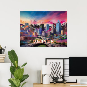 Poster Art de la skyline abstraite et colorée de Denver C