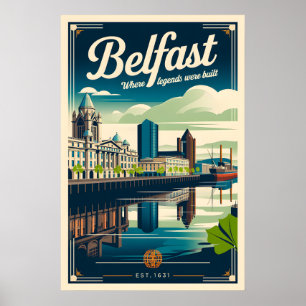 Poster Art de l'affiche de voyage rétro de Belfast Irland