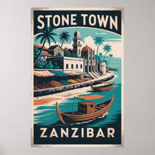 Poster Art de l'affiche de voyage rétro de Stone Town Zan