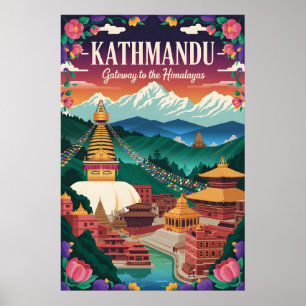 Poster Art de l'affiche de voyage rétro Kathmandu Népal
