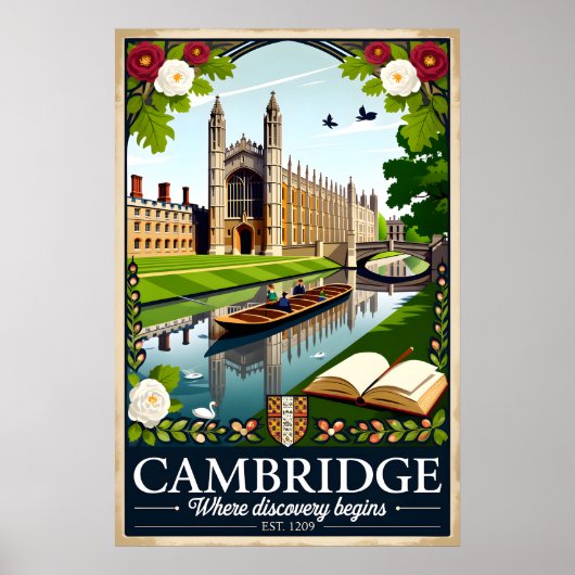 Poster Art de l'affiche rétro de voyage à Cambridge Angle (Devant)