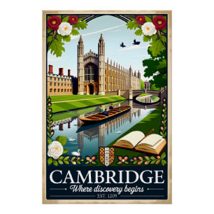 Poster Art de l'affiche rétro de voyage à Cambridge Angle