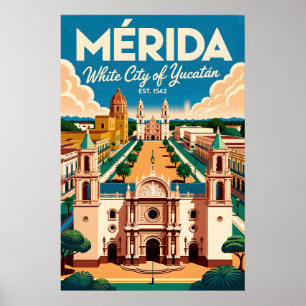 Poster Art de l'affiche rétro de voyage à Mérida au Mexiq