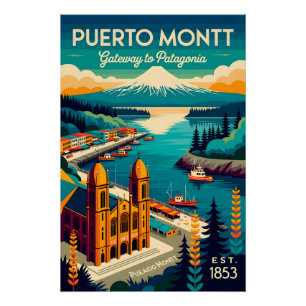 Poster Art de l'affiche rétro de voyage à Puerto Montt Ch