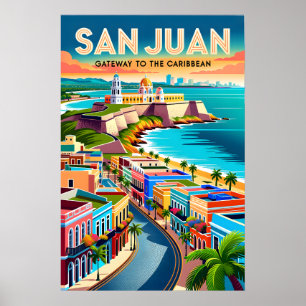 Poster Art de l'affiche rétro de voyage à San Juan Porto